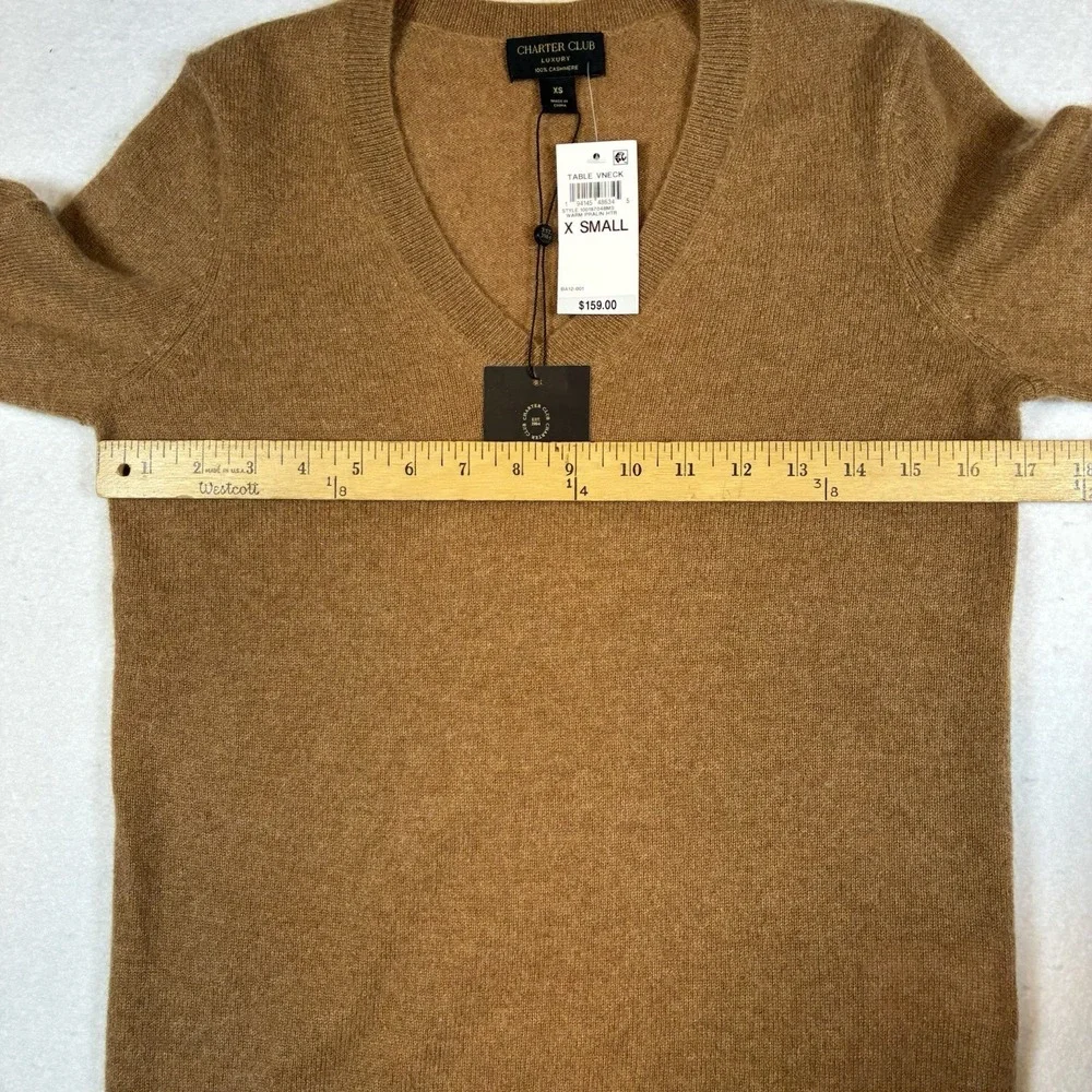 Charter Club Cashmere Sweater Womens XS Table V-Neck Pullover Luxury Classic NWT
